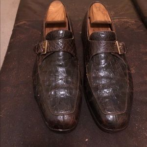 VINTAGE CROCODILE Monk-strap, Split Toe Florsheim W/Brass Buckle. Rare